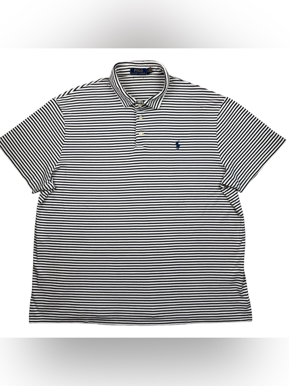 Polo Ralph Lauren Men’s White and Black Striped Pony Logo Collared Shirt 2XL